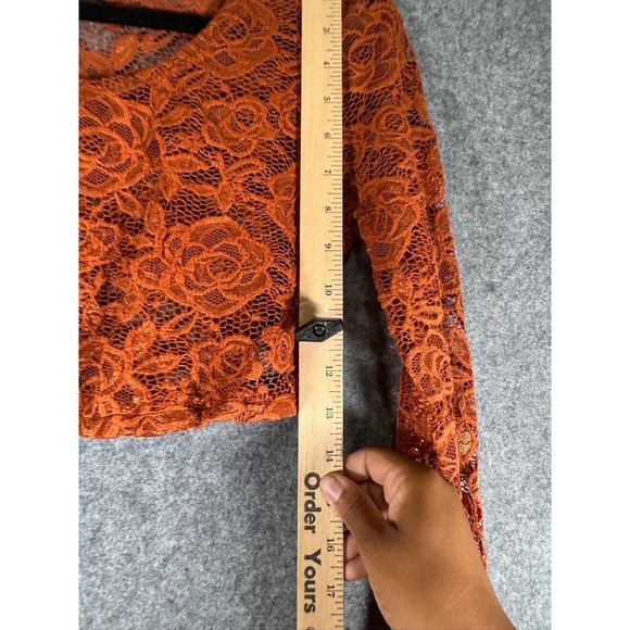 Pretty Angel Rust Orange Floral Rose Lace Long Sleeve Crop Top L/XL NEW - Picture 7 of 9